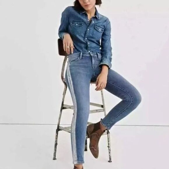 LUCKY BRAND LOLITA Metallic SILVER STRIPE SKINNY JEANS Size 26 - Picture 1 of 10